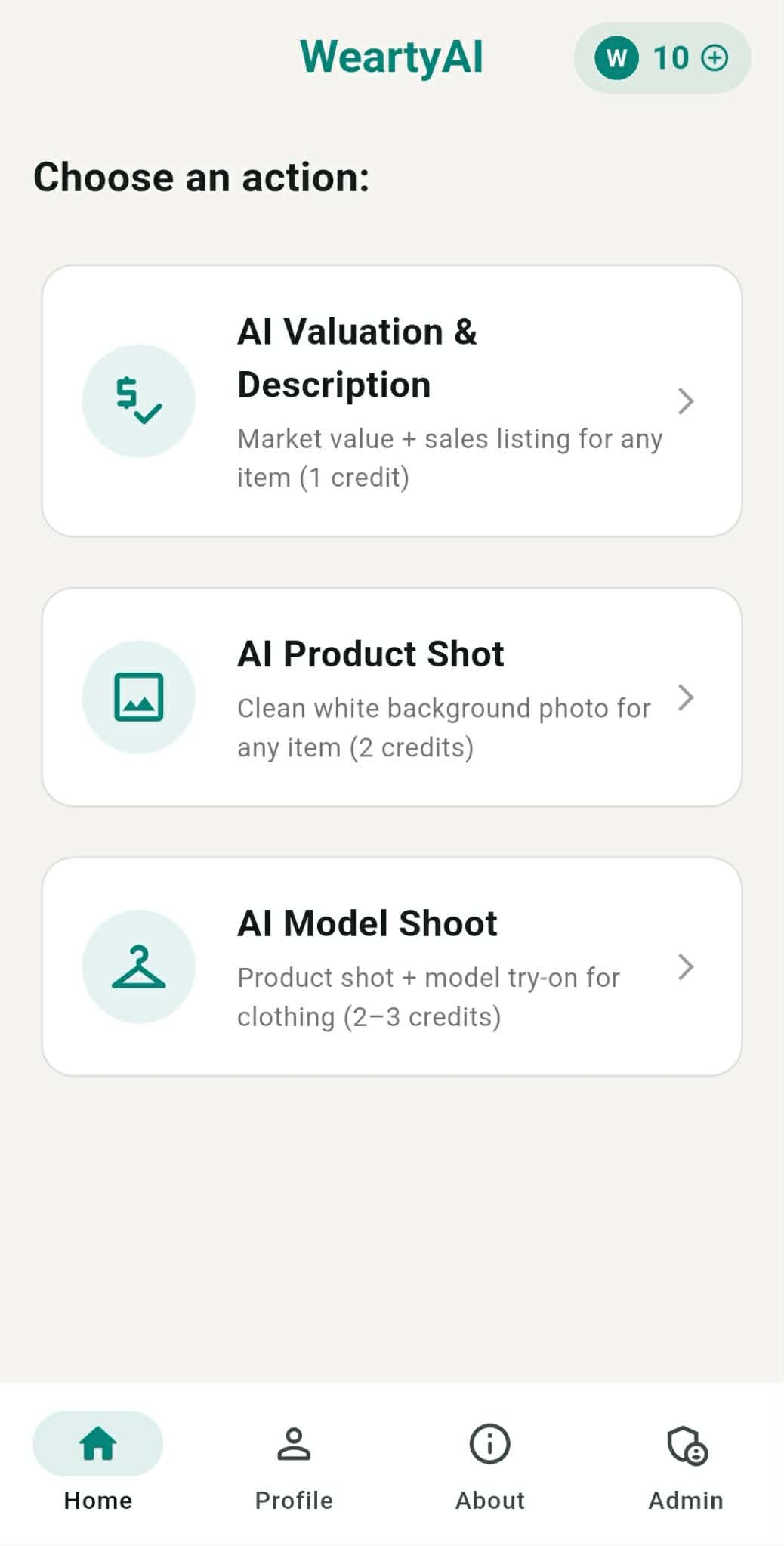 WeartyAI home screen